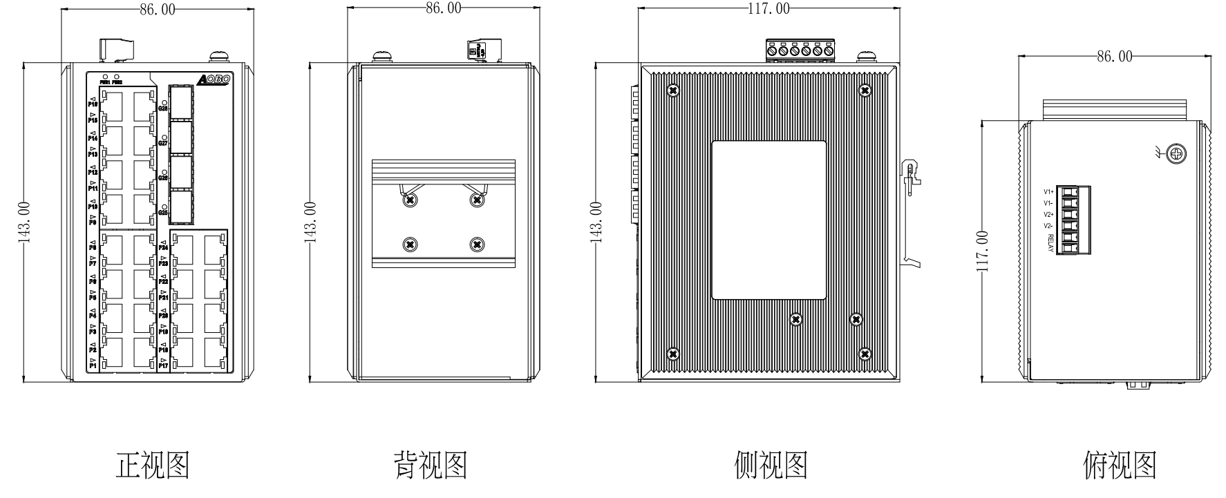 AOBO 3028/3028S系列 28口百兆二层非网管型工业以太网交换机（PoE可选）
